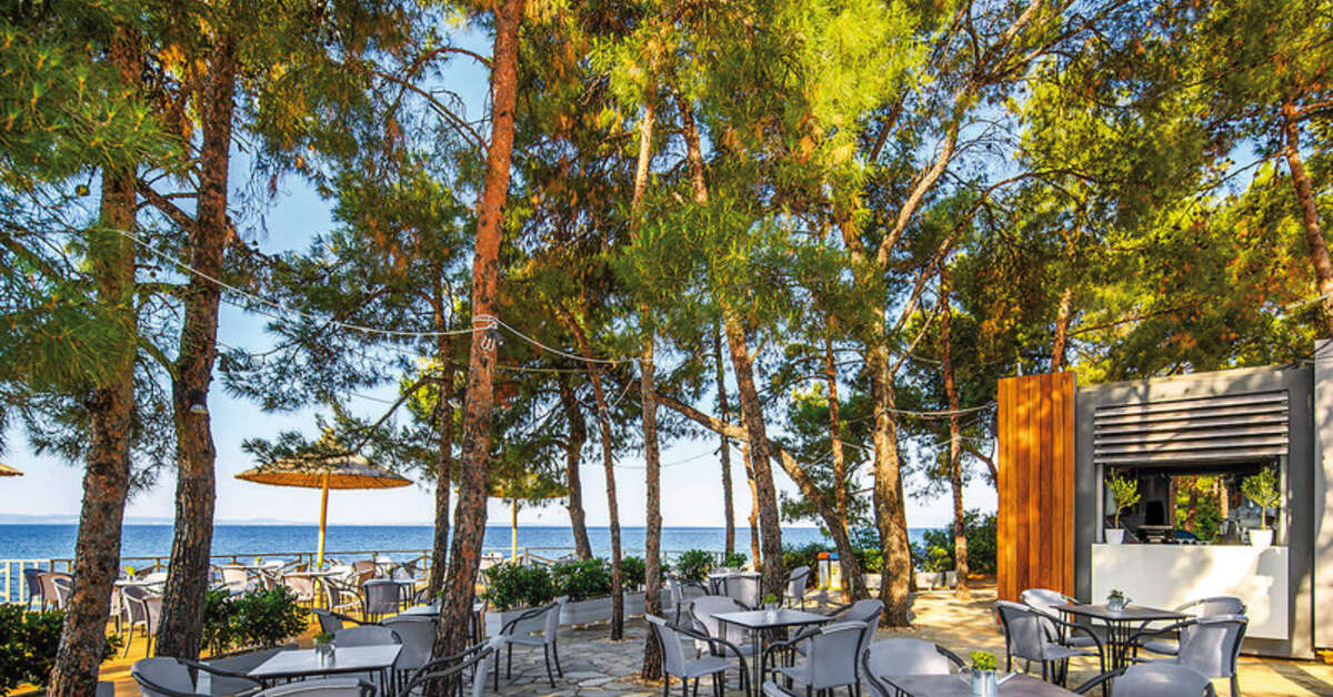 Een foto van het terras bij Blue Dolphin Hotel