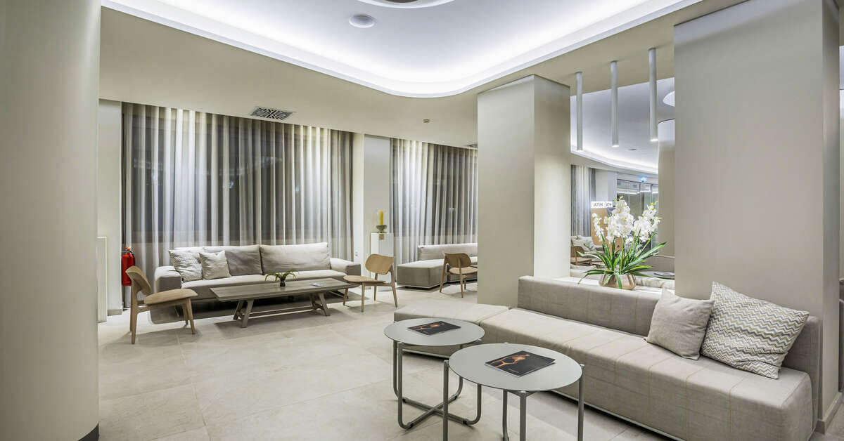 Een foto van het interieur van Ammon Zeus Hotel