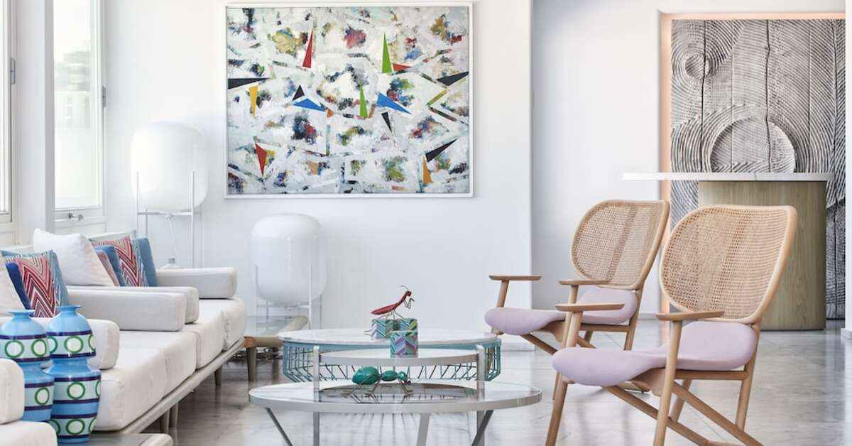 Een foto van het interieur van Myconian Kyma Design Hotel