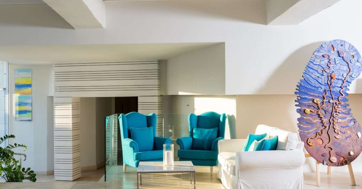 Een foto van het interieur van Knossos Beach Bungalows & Suites