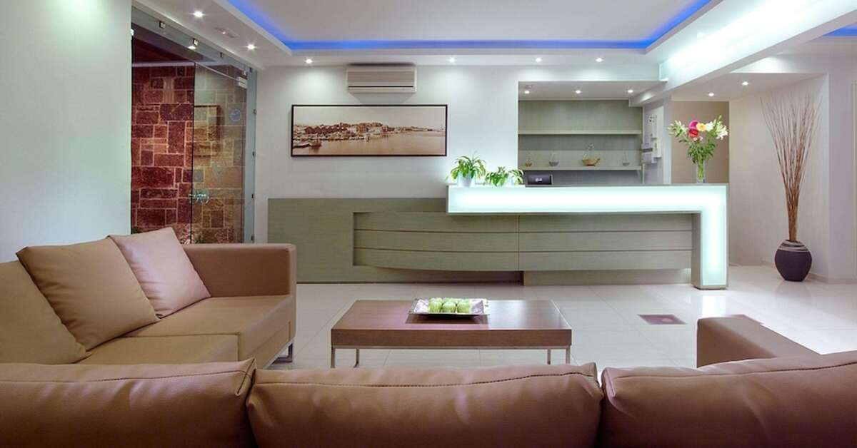 Een foto van het interieur van Minos Village