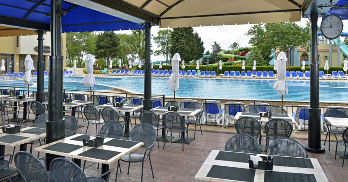 Ein Foto von der Terrasse im Sentido Neptun Beach