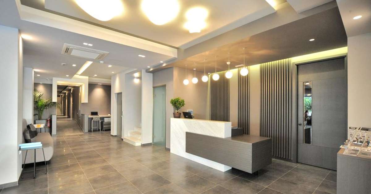 Een foto van het interieur van Astron Suites