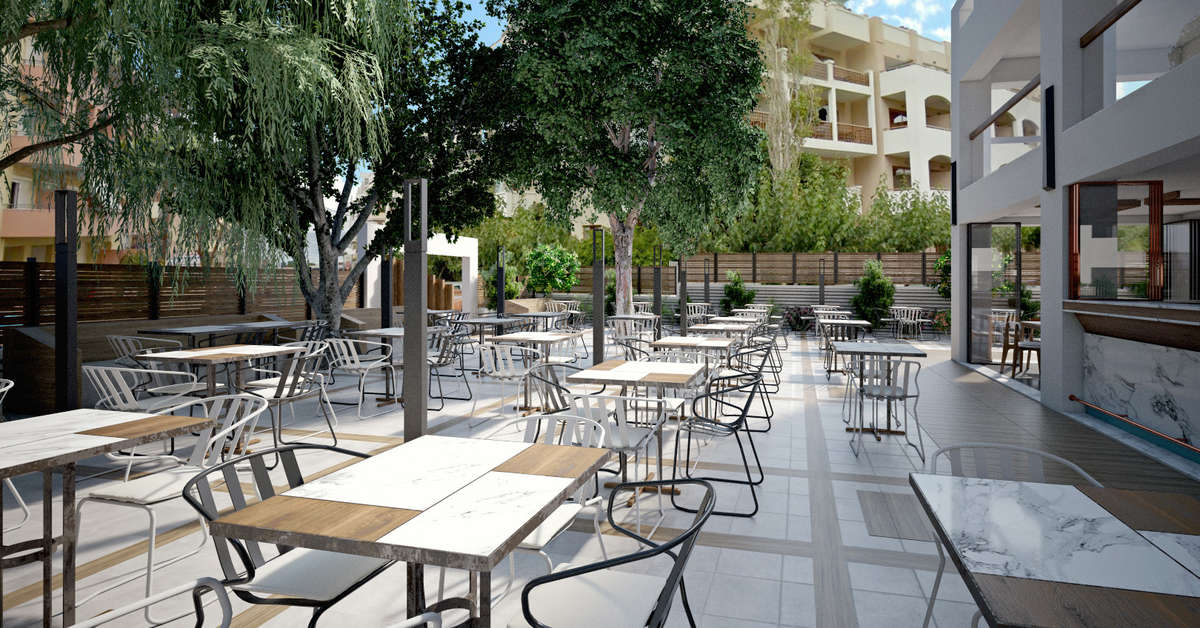 Ein Foto von der Terrasse im Atrium Ambiance Hotel