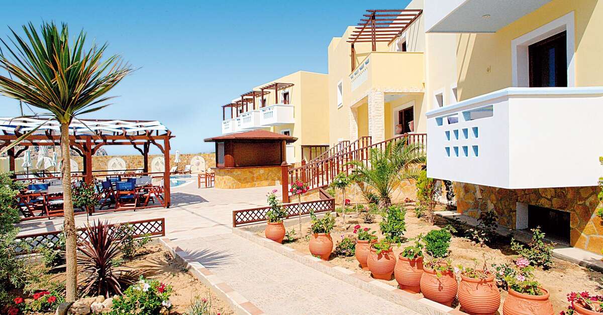 Ein Foto von der Terrasse im Arkasa Bay