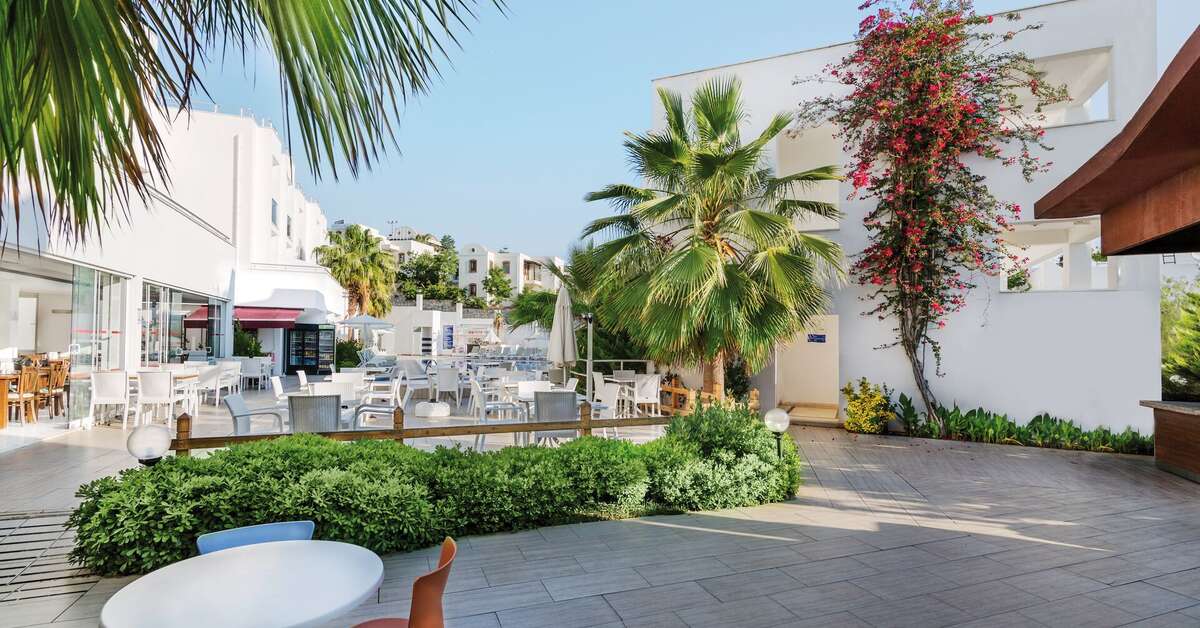 Een foto van het terras bij Club Shark Hotel