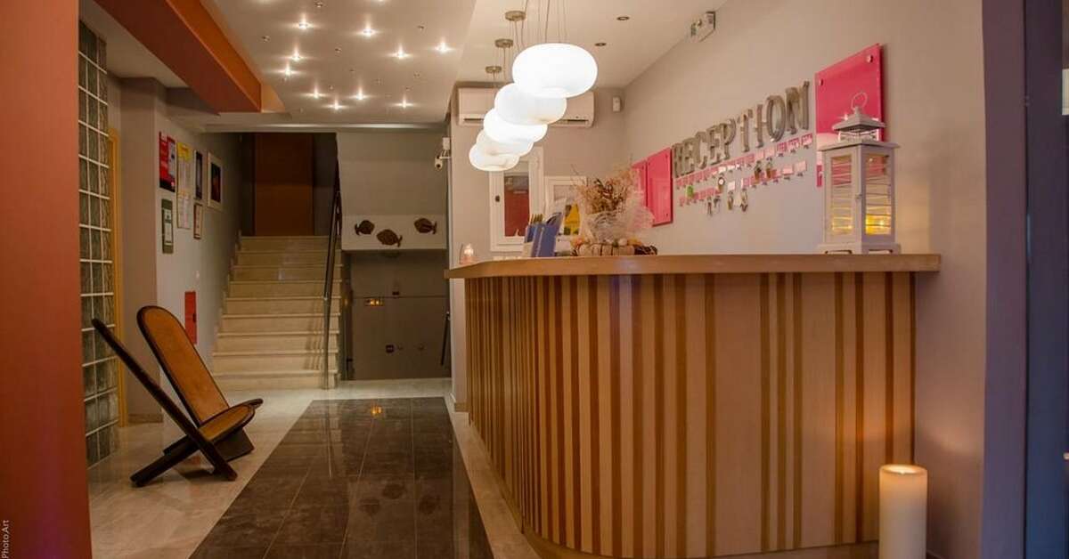 Een foto van het interieur van Hotel Palmyra Nidri