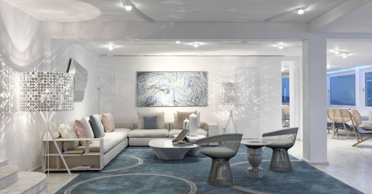 Een foto van het interieur van Myconian Kyma Design Hotel
