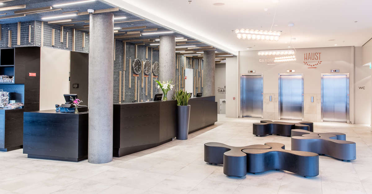 Een foto van het interieur van Fosshotel Reykjavik