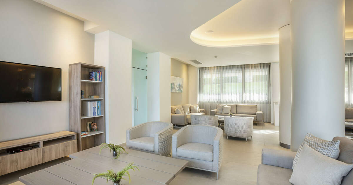 Een foto van het interieur van Ammon Zeus Hotel