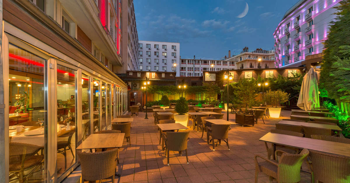 Ein Foto von der Terrasse im Hotel Vicenza
