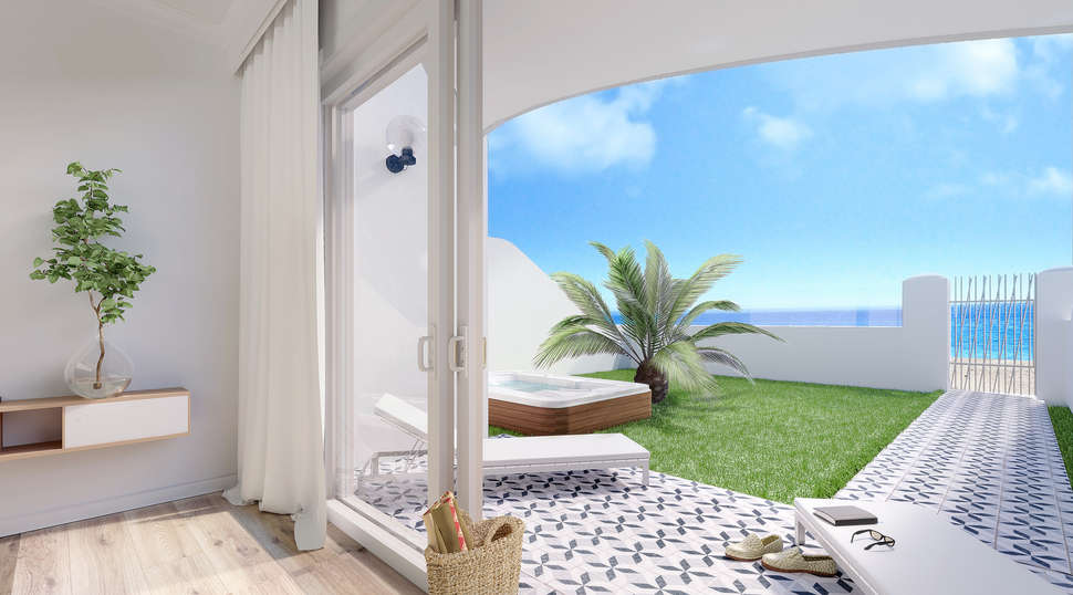 Een foto van het terras bij La Concha Boutique Appartementen