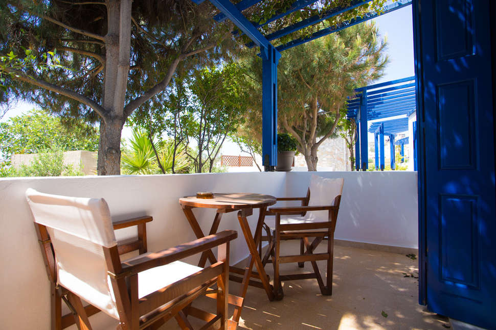 Ein Foto von der Terrasse im Hotel Mathios Village