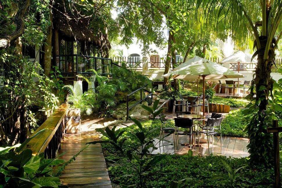 Een foto van het terras bij The Reef Playacar Resort