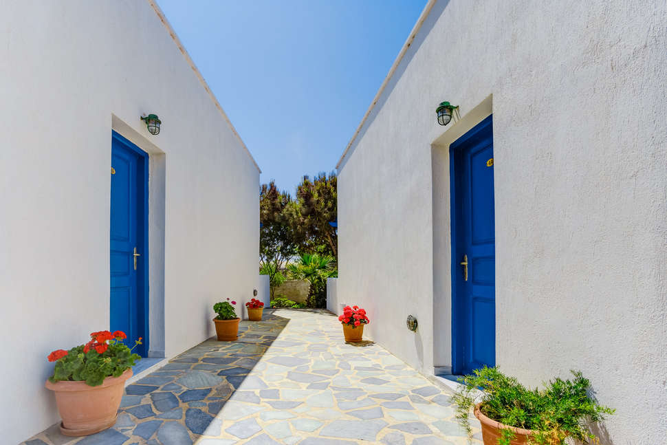 Ein Foto von der Außenansicht des Hotel Mathios Village