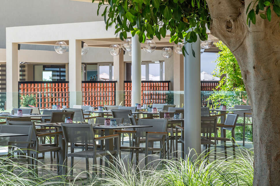 Ein Foto von der Terrasse im Amada Colossos Resort