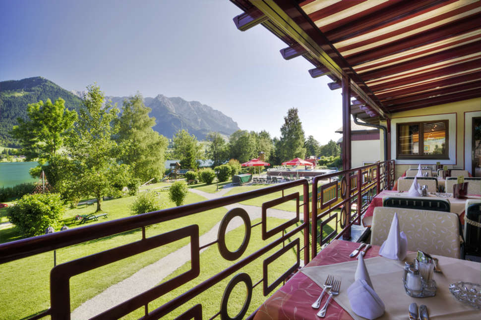 Ein Foto von der Terrasse im Ferienclub Bellevue am See
