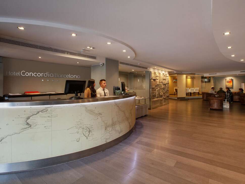 Een foto van het interieur van Hotel Concordia