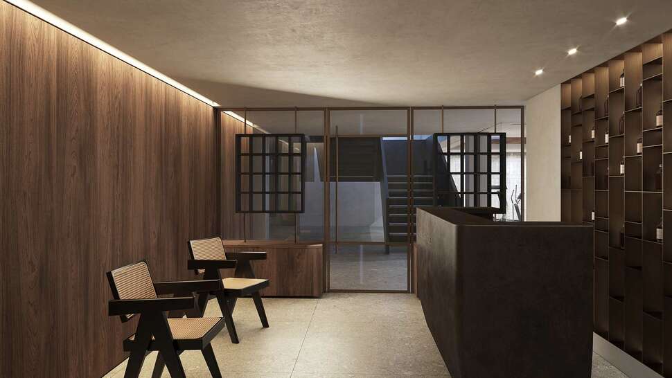 Een foto van het interieur van Theros All Suite Hotel